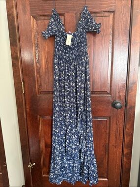Francesca's Navy Floral Smocked Maxi Dress